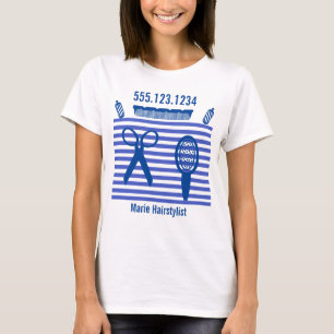 T-shirt T-Shirt, coiffeuse moderne à rayures bleues