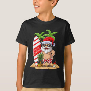 T-shirt T Shirt de Surf Hawaïen de Noël Été Santa
