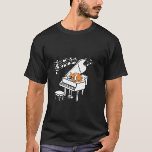 T-shirt T Shirt Drôle Amoureux de Musique Chat Orange Joua
