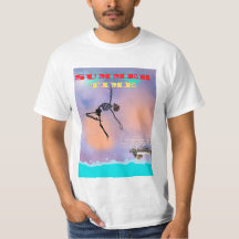 T-shirt, drôle, le squelette saute dans la mer