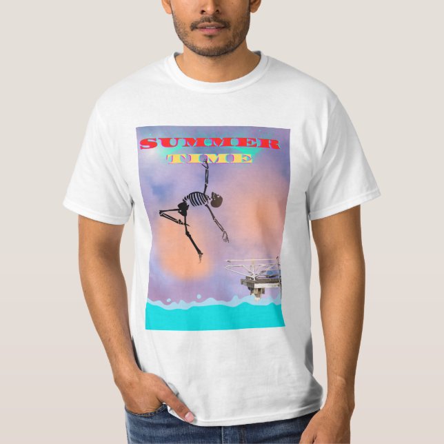 T-shirt T-shirt, drôle, le squelette saute dans la mer (Devant)