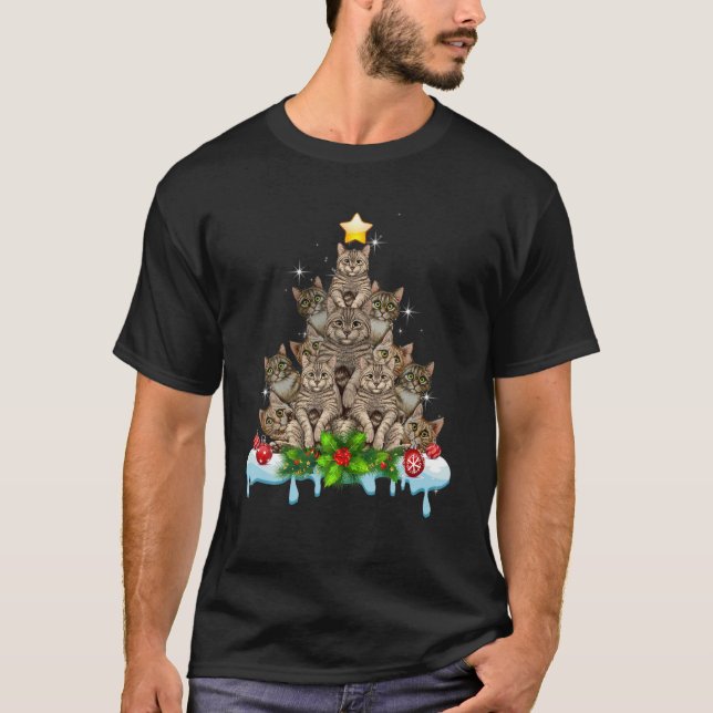 T-shirt Tabby Cat Christmas Tree Cat Xmas Presents (Devant)