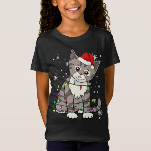 T-Shirt Tabby Chat Flammes de Noël Chat Noël Chapeau