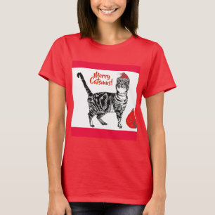 T-shirt Tabby Chat Joyeux Noël Catsmus Rouge Funny Chats T