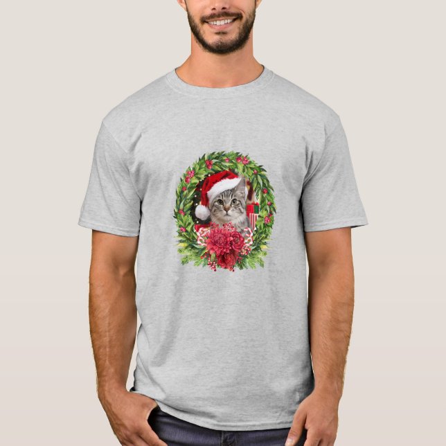 T-shirt Tabby Christmas Wreath (Devant)