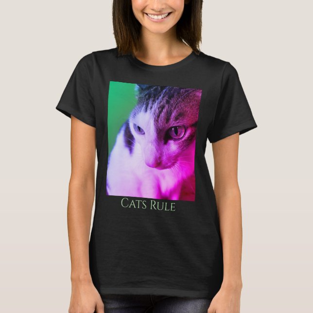 T-shirt Tabby Psychédélique Rose Chat yeux rose & violet,  (Devant)