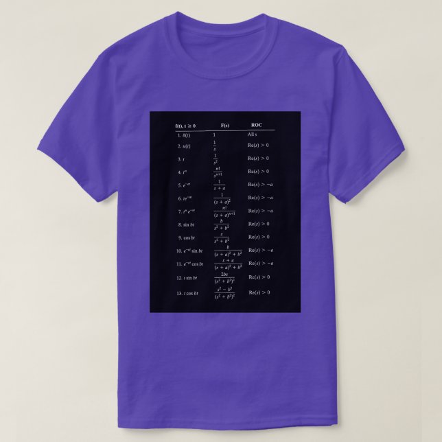 T-shirt Table of Laplace Transform Table Laplace Transform (Design devant)