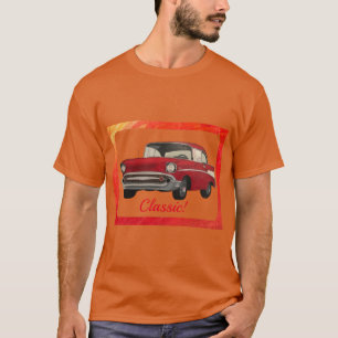 T-shirt Tableau classique de voiture rouge ancienne sur le