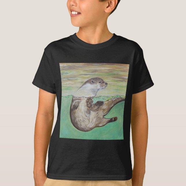 T-shirt Tableau de la loutre de rivière joueuse (Devant)