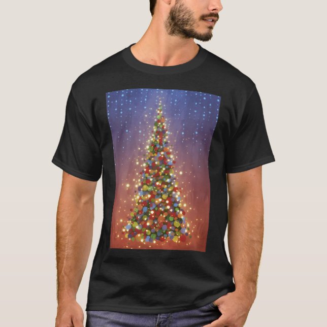 T-shirt Tableau Des Arbres De Noël Rouge Et Vert (Devant)