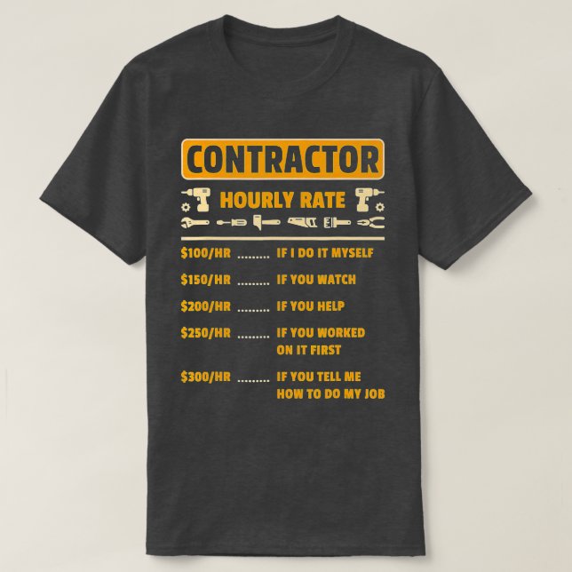 T-shirt Tableau des prix horaires de l'entrepreneur Main-d (Design devant)