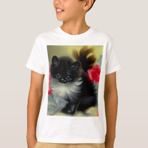 T-shirt Tableau vintage de chaton noir et blanc