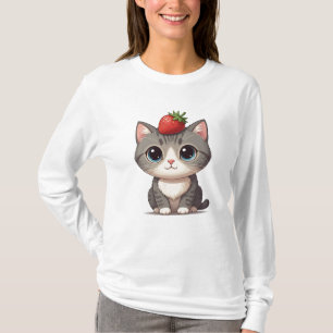 T-shirt Tablette grise chat avec fraise