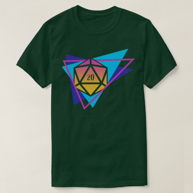 T-shirt Tablette RPG rétro D20 Dis Polyèdre Synthwave (Design devant)