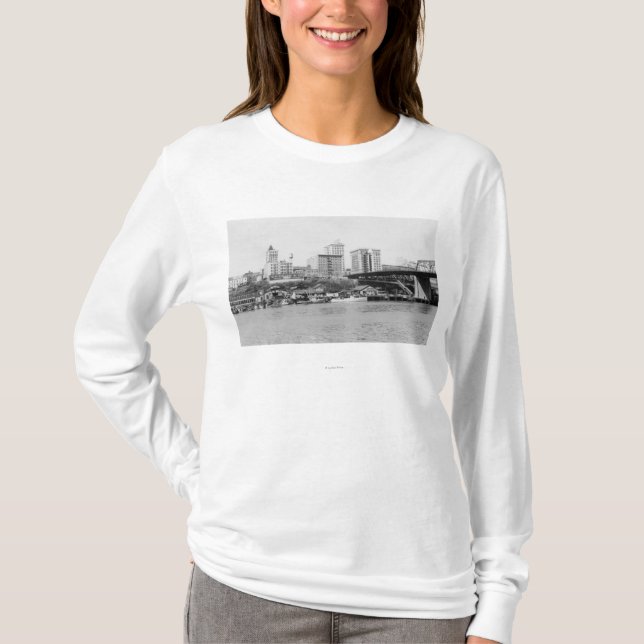 T-shirt Tacoma, WA - vue d'horizon du centre ville (Devant)