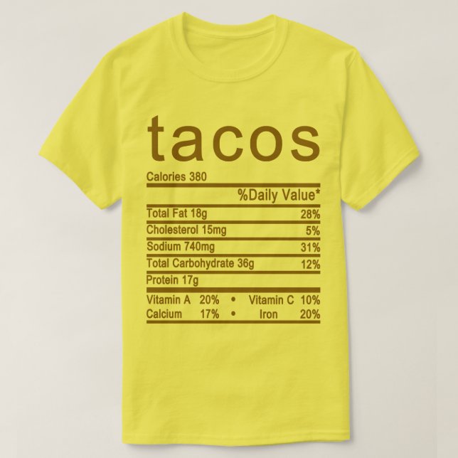 T-shirt tacos étiquette de la valeur nutritive (Design devant)