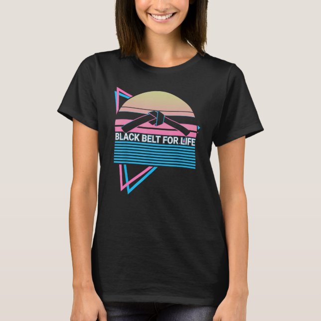 T-shirt Taekwondo Karate Retro Ceinture Noire à vie (Devant)