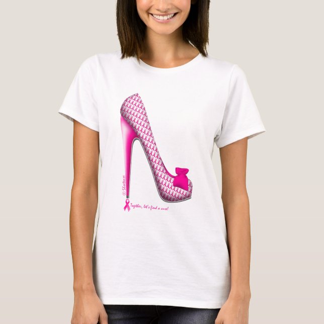 T-shirt Talon de ruban de rose de conscience de cancer du (Devant)