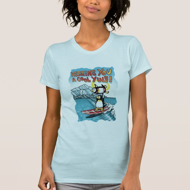T-shirt Tandem frais de Noël surfant les pingouins (Devant)