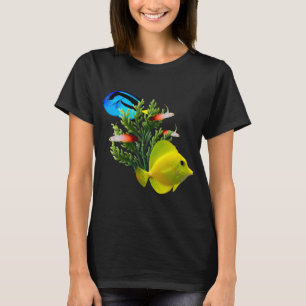 T-shirt Tangs bleus Tangs jaunes Poisson feu Récif d'eau s