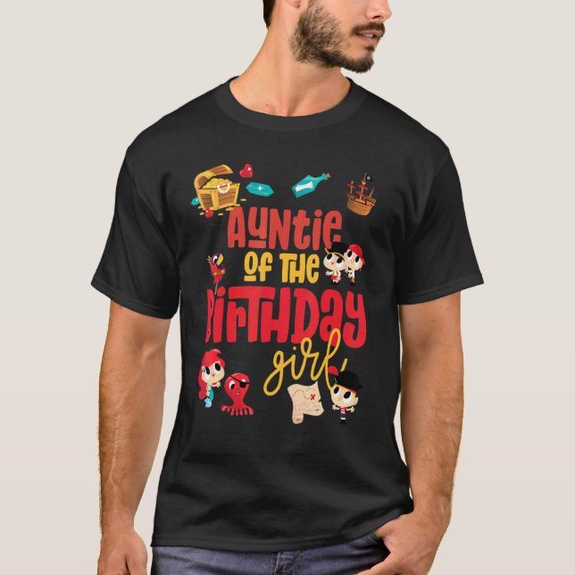 T-shirt Tante Anniversaire Fille Pirate Anniversaire Thème (Devant)