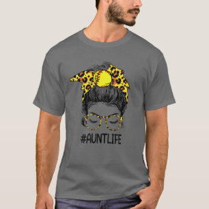 T-shirt Tante de baseball de softball Vie Messy Bun Leopar