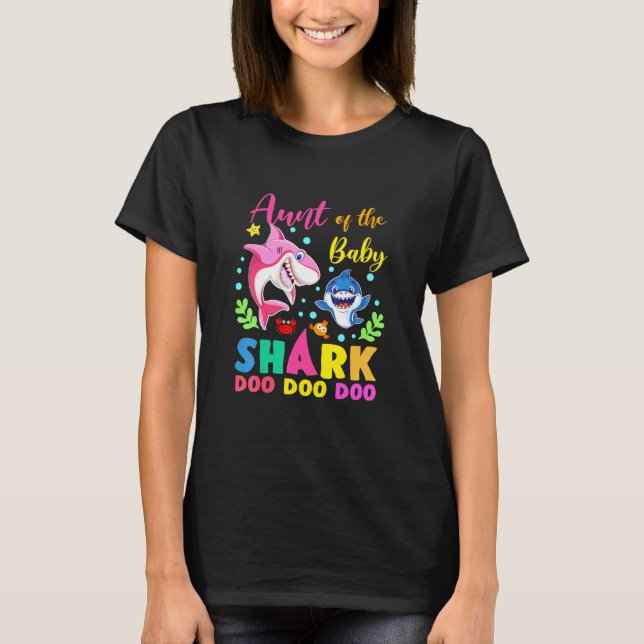 T-shirt Tante De L'Anniversaire Garçon Requin Rose Bleu Do (Devant)