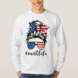 T-shirt Tante Life Messy Bun Cheveux Bandana Lunettes de s