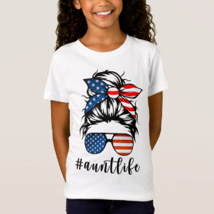 T-Shirt Tante Life Messy Bun Cheveux Bandana Lunettes de s