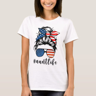 T-shirt Tante Life Messy Bun Cheveux Bandana Lunettes de s