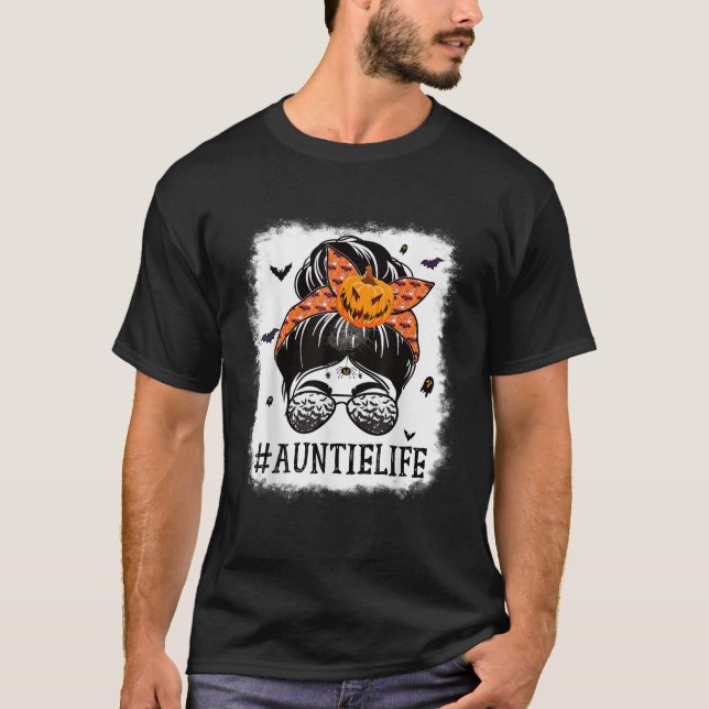 T-shirt Tante Messy Bun Citrouille Éffrayant Grandma Hallo (Devant)