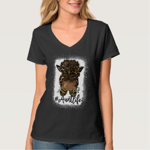 T-shirt Tante Vie Femmes Noires Afro Chignon Messy Léopard