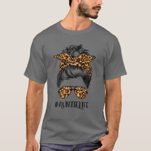T-shirt Tante Vie Messy Cheveux Bun Leopard Femmes Mère