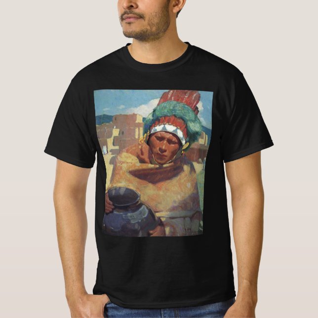 T-shirt Taos Indian tenant un pot d'eau par Blumenschein (Devant)