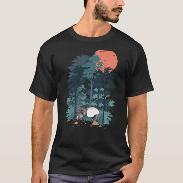 T-shirt Tapir Pine Tree Sky Birds Flying Fore (Devant)