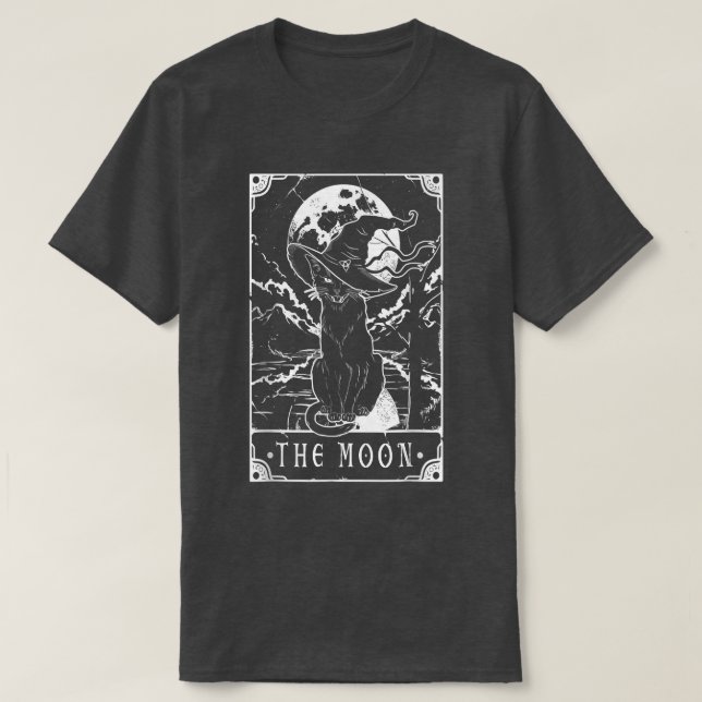 T-shirt Tarot Card Crescent Moon And Black Cat Witch Hat H (Design devant)