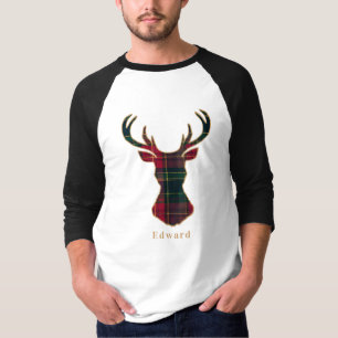 T-shirt Tartan à carreaux élégant Joyeux Noël Nom de famil