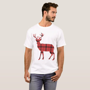 T-shirt Tartan à carreaux rouge silhouette de cerf rustiqu