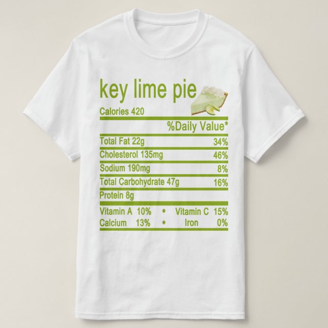 T-shirt tarte à la chaux étiquette de la valeur nutritive (Design devant)