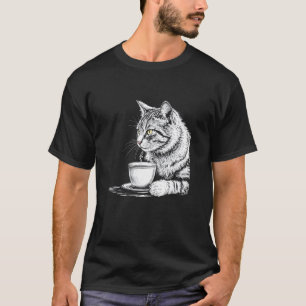 T-shirt Tasse Chat Buvant du Thé ou du Café, Bla Hipster T