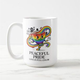 T-Shirt Tasse de Café Arc-en-Ciel Fière Paix Rétro