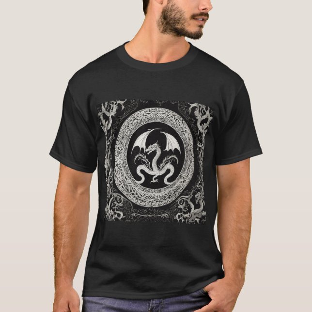 T-shirt tatouage abstrait noir céleste dragon (Devant)