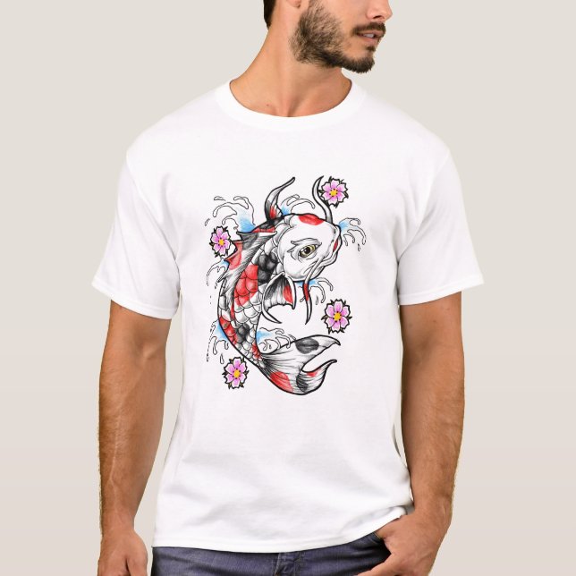 T-shirt Tatouage blanc japonais oriental frais de carpe de (Devant)