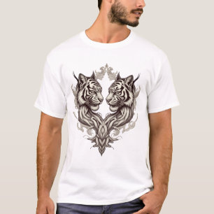 T-shirt Tatouage de double tigre – Conception sacrée symét
