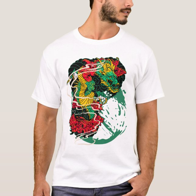 T-shirt tatouage de dragon chinois traditionnel et (Devant)