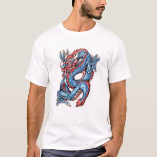 T-shirt Tatouage oriental bleu frais de dragon