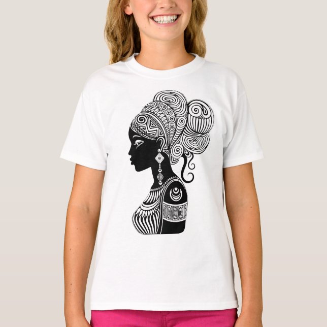 T-shirt Tatouage Tribal Portrait de Fille Africaine (Devant)