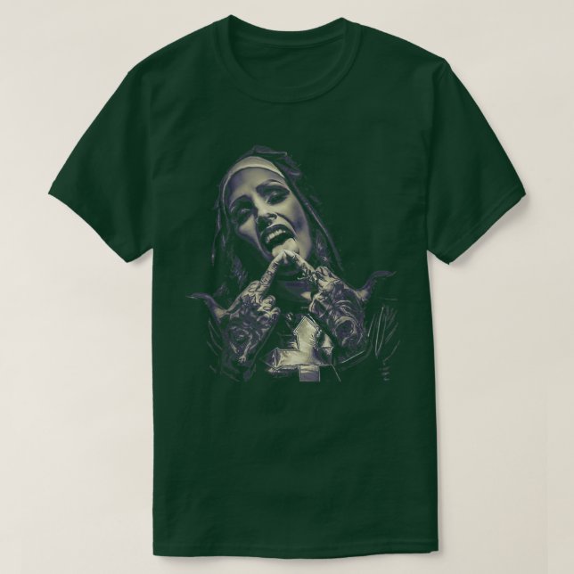 T-shirt Tatouages Satanique Nun contre saint  (Design devant)
