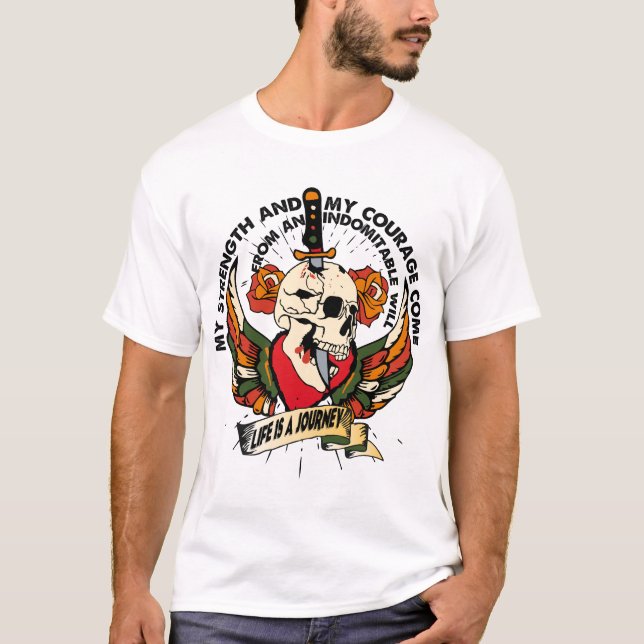 T-shirt tattoo strenght and courage  aile tête de mort cra (Devant)
