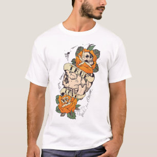 T-shirt tattoo tete de mort crane true love fleur rose old